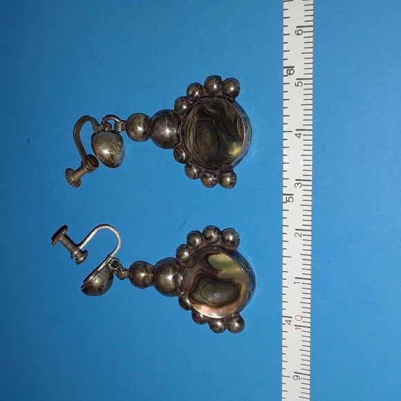 2 Vintage 1960s Mexican Sterling Silver Abalone Earrings - Picture 8 of 9